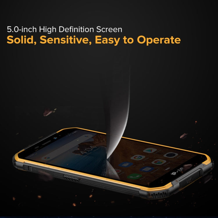 IP68/IP69K 防水防塵防震，臉部識別，4000mAh 電池，5.0 吋 Android 9.0 MTK6580A/W 四核心最高 1.3GHz，網路：3G，Armor X6 2GB+16GB