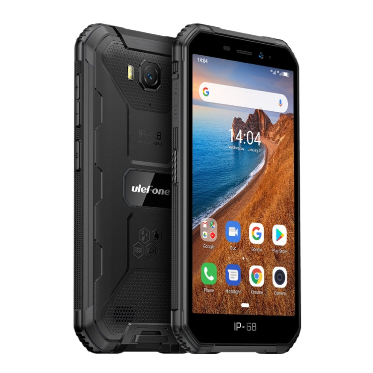 IP68/IP69K 防水防塵防震，臉部識別，4000mAh 電池，5.0 吋 Android 9.0 MTK6580A/W 四核心最高 1.3GHz，網路：3G，Armor X6 2GB+16GB