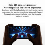 5000mAh 電池，臉部 ID 與指紋辨識，6.71 吋 MIUI 13 MediaTek Helio G85 八核心最高 2.0GHz，網路：4G，雙 SIM，不支援 Google Play，4GB+128GB