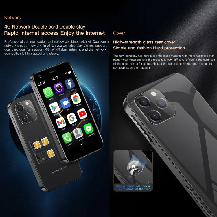 SOYES XS12 Pro，4GB+64GB 3.0 吋 Android 10.0 MTK6750 八核心，藍牙，WiFi，FM，OTG，網路：4G，雙卡雙待，支援 Google Play，4GB+64GB