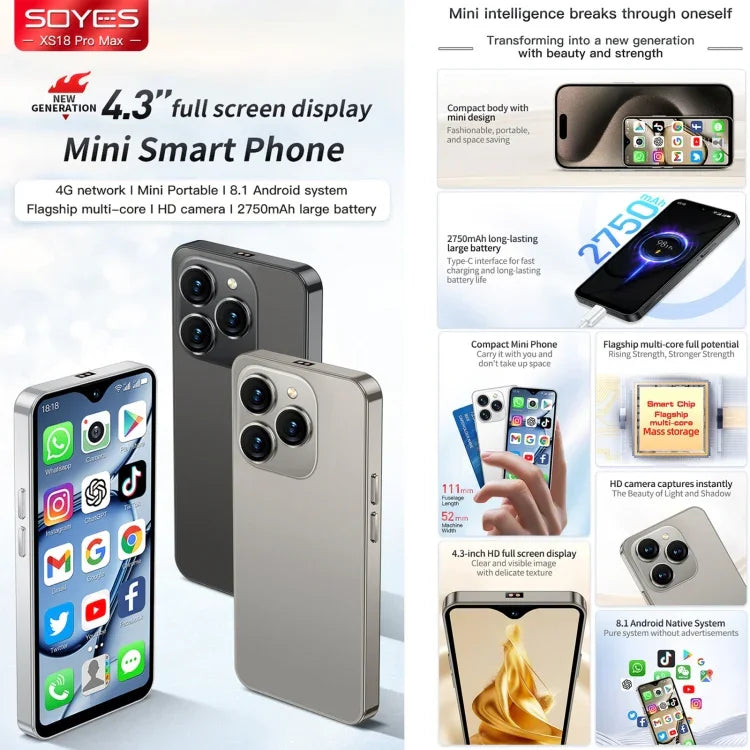 SOYES XS18 Pro Max，2GB+16GB，Face ID，4.3 吋 Android 8.1 MTK6737A 四核心，網路：4G，OTG，雙 SIM，XS18 Pro Max