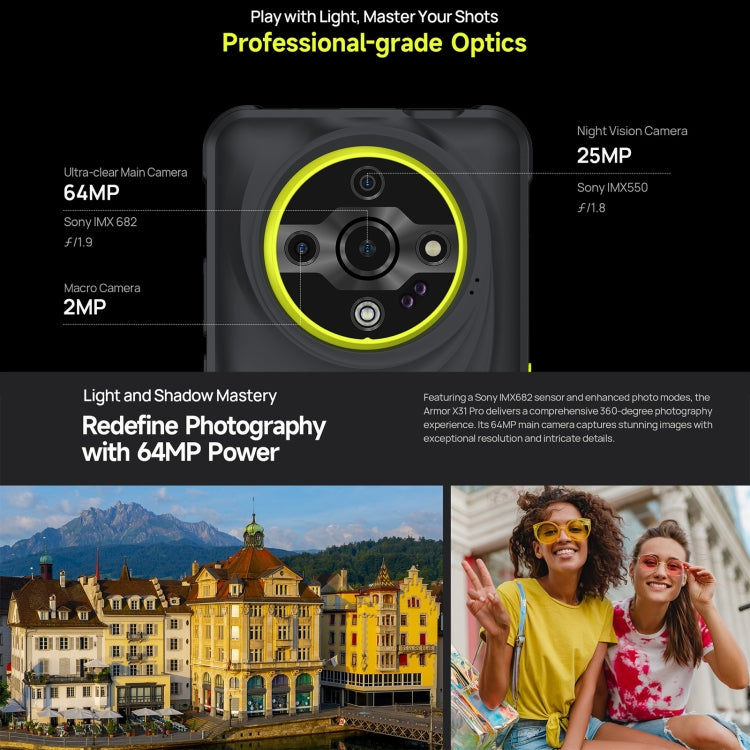 Ulefone Armor X31 Pro 5G，8GB+256GB，夜視，IP68/IP69K 耐用手機，6.56 吋 Android 14 聯發科 Dimensity 6300 八核心，網路：5G，NFC，OTG，Armor X31 Pro