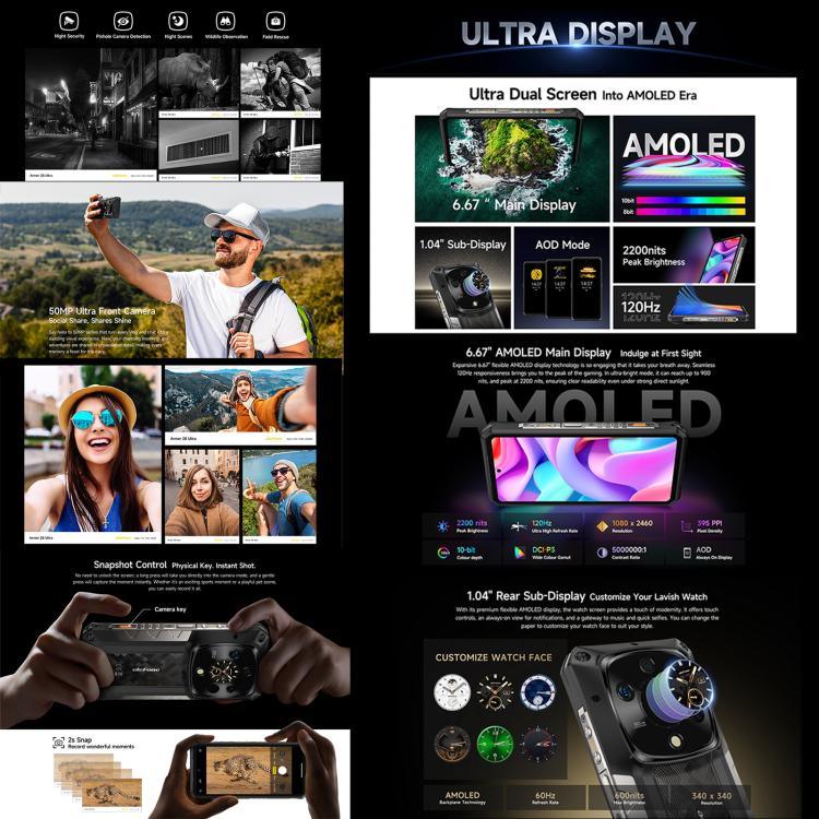 Ulefone Armor 28 Ultra 防護型手機，16GB+1TB，夜視，10600mAh，6.67 吋 Android 14 MediaTek Dimensity 9300+ 八核心，網絡：5G，NFC，Armor 28 Ultra