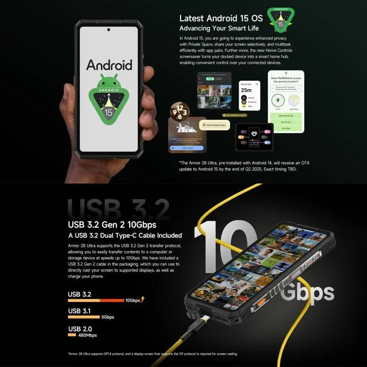 Ulefone Armor 28 Ultra 熱感版本 防護型手機，16GB+1TB，夜視，10600mAh，6.67 吋 Android 14 MediaTek Dimensity 9300+ 八核心，網絡：5G，NFC，Armor 28 Ultra 熱感版本