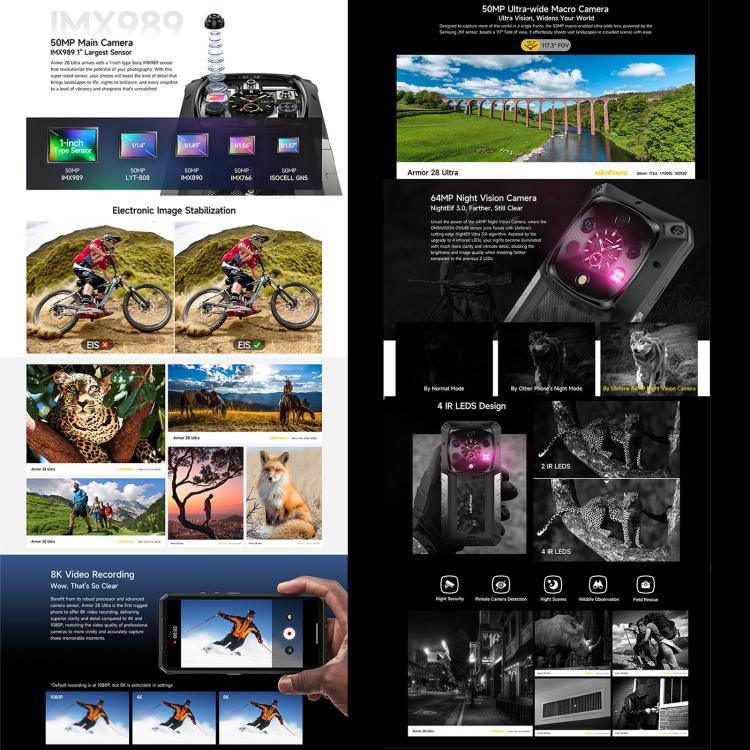Ulefone Armor 28 Ultra 熱感版本 防護型手機，16GB+1TB，夜視，10600mAh，6.67 吋 Android 14 MediaTek Dimensity 9300+ 八核心，網絡：5G，NFC，Armor 28 Ultra 熱感版本