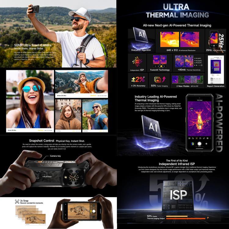 Ulefone Armor 28 Ultra 熱感版本 防護型手機，16GB+1TB，夜視，10600mAh，6.67 吋 Android 14 MediaTek Dimensity 9300+ 八核心，網絡：5G，NFC，Armor 28 Ultra 熱感版本