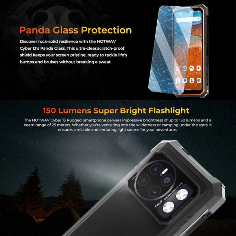 HOTWAV CYBER 13，IP68/IP69K 耐用手機，8GB+128GB，10800mAh，6.6 吋 Android 14.0 Unisoc T606 八核心，網路：4G，NFC，OTG