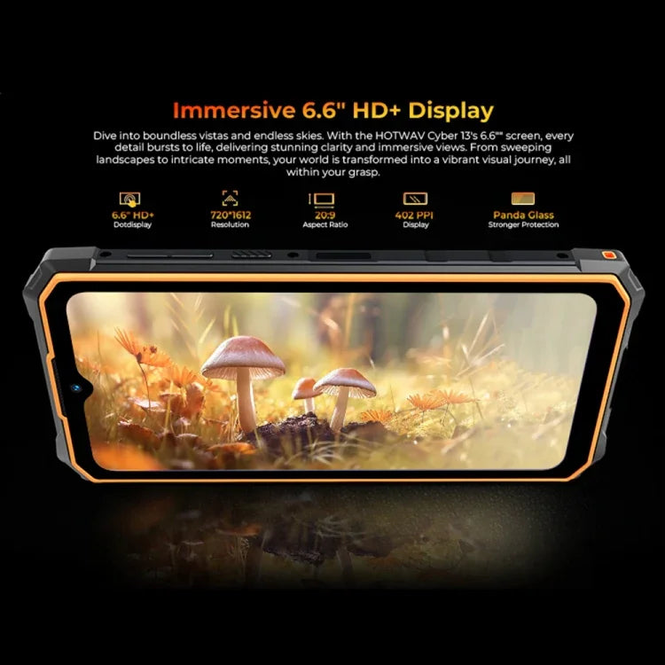 HOTWAV CYBER 13，IP68/IP69K 耐用手機，8GB+128GB，10800mAh，6.6 吋 Android 14.0 Unisoc T606 八核心，網路：4G，NFC，OTG