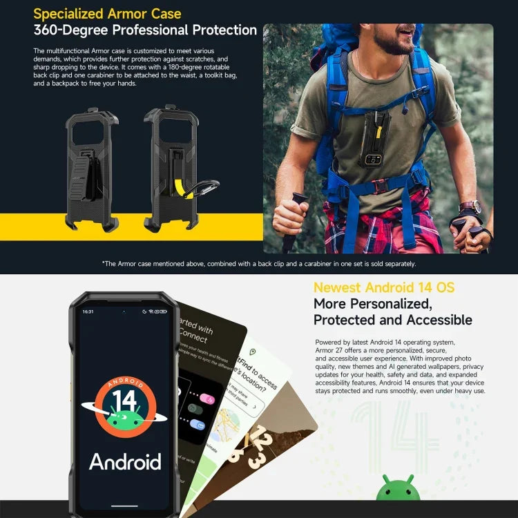 Ulefone Armor 27 耐用手機，12GB+256GB，夜視，10600mAh，6.78 吋 Android 14 聯發科 Helio G99 八核心，網路：4G，NFC，OTG，Armor 27