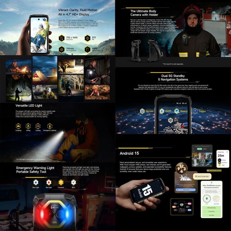 Ulefone Armor Mini 20T Pro，熱成像，8GB+256GB，IP68/IP69K 耐用手機，4.7 吋 Android 14 聯發科 Dimensity 6300 5G 八核心，網路：5G，NFC，OTG，Armor Mini 20T Pro