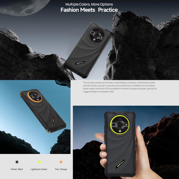 Ulefone Armor X31，6GB+128GB，夜視，IP68/IP69K 防護型手機，6.56 吋 Android 14 MediaTek Helio G91 八核心，網絡：4G，NFC，OTG，Armor X31