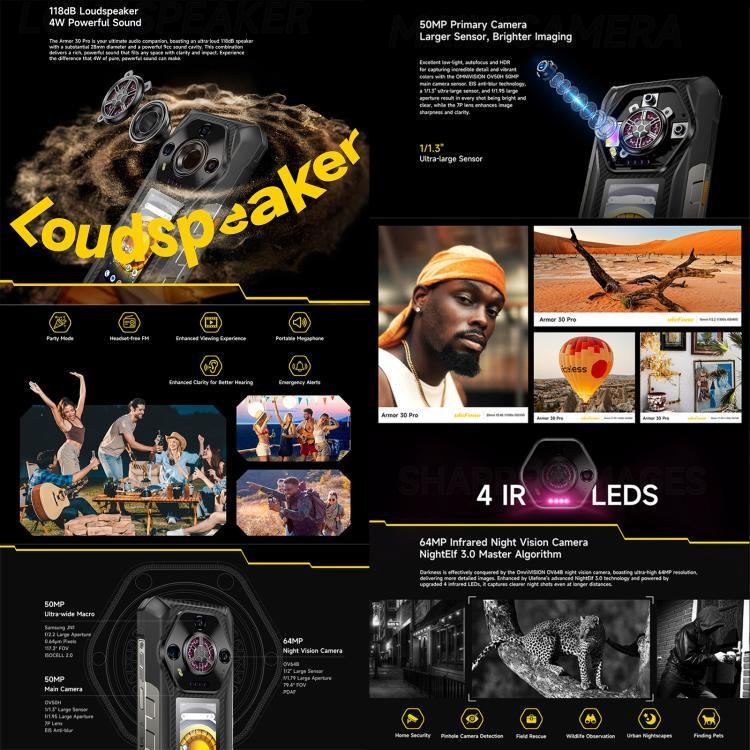 Ulefone Armor 30 Pro 防護型手機，16GB+512GB，夜視，6.95 吋 + 3.4 吋 雙螢幕 Android 14 MediaTek Dimensity 7300X 八核心，網絡：5G，OTG，NFC，Armor 30 Pro