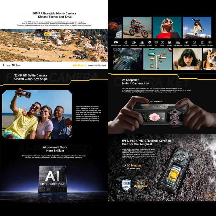 Ulefone Armor 30 Pro 防護型手機，16GB+512GB，夜視，6.95 吋 + 3.4 吋 雙螢幕 Android 14 MediaTek Dimensity 7300X 八核心，網絡：5G，OTG，NFC，Armor 30 Pro