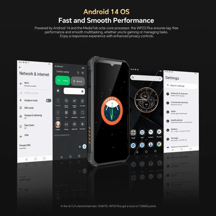 Oukitel WP23 Plus 防護型手機，8GB+256GB，6.52 吋 Android 14.0 Unisoc T606 八核心，NFC，OTG，網絡：4G，WP23 Plus 8GB+256GB