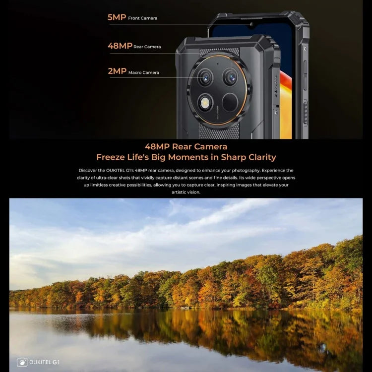 Oukitel G1 耐用手機，6GB+256GB，指紋識別，6.52 吋 Android 14 T606 八核心，NFC，OTG，網路：4G