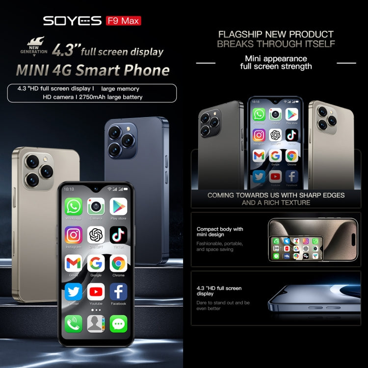 SOYES SOYES F9 Max，4GB+64GB，4.3 吋 Android 12 MTK6762 八核心，網路：4G，OTG，雙卡雙待，4GB+64GB