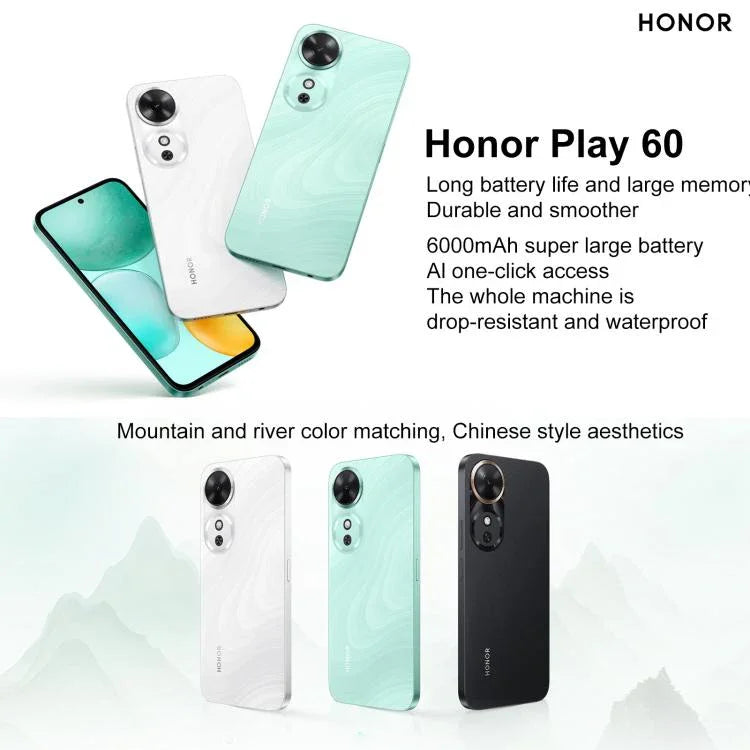 榮耀 Play 60，6GB+128GB，側邊指紋，6.61 吋 MagicOS 9.0 Dimensity 6300 八核心，網絡：5G，OTG，Play 60，6GB+128GB，6GB+128GB
