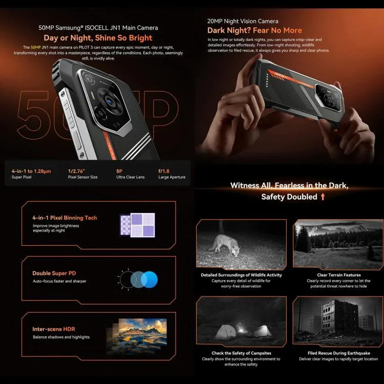 Blackview Oscal Pilot 3 5G 耐用手機，12GB+256GB，夜視相機，6.56 吋 Android 15 MediaTek Dimensity 6300 八核心，網路：5G，OTG，NFC