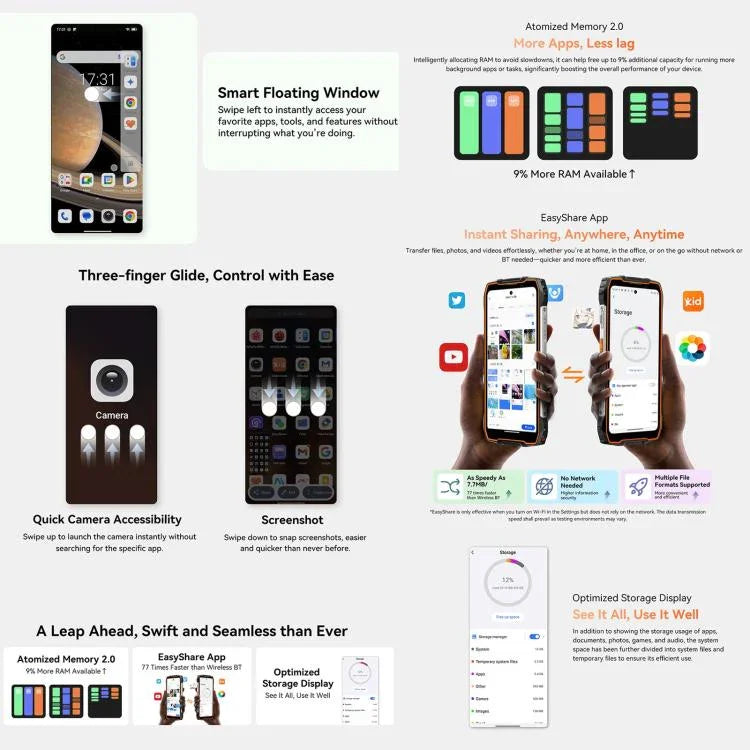Blackview Oscal Pilot 3 5G 耐用手機，12GB+256GB，夜視相機，6.56 吋 Android 15 MediaTek Dimensity 6300 八核心，網路：5G，OTG，NFC