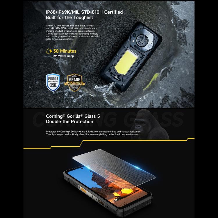 Ulefone Armor 30，12GB+512GB，夜視，IP68/IP69K 耐用手機，6.95 吋 Android 15 MediaTek Helio G100 八核心，網路：4G，NFC，OTG，Armor 30