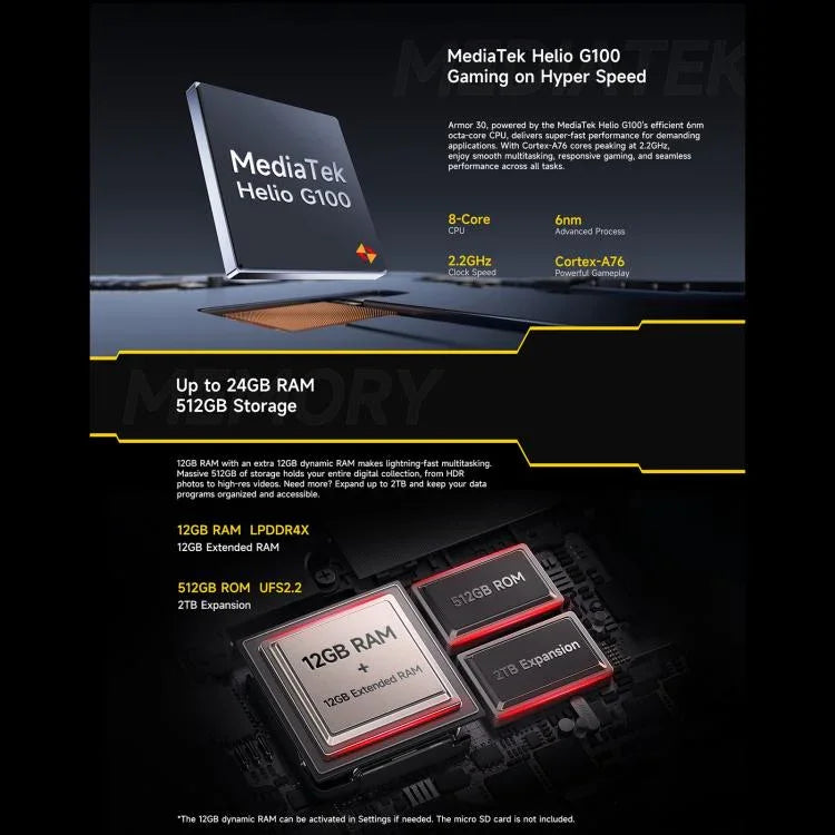 Ulefone Armor 30，12GB+512GB，夜視，IP68/IP69K 耐用手機，6.95 吋 Android 15 MediaTek Helio G100 八核心，網路：4G，NFC，OTG，Armor 30