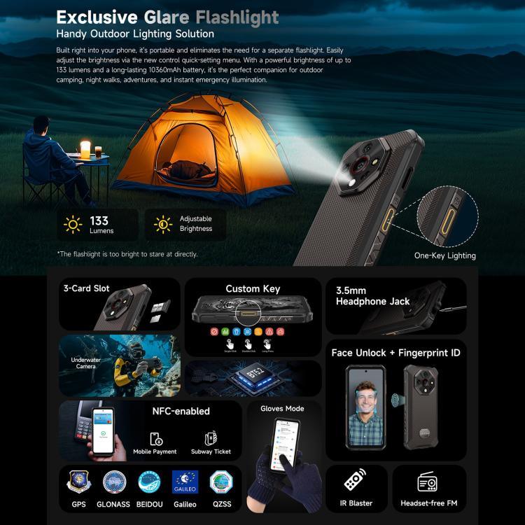 Ulefone Armor X16，6GB+128GB，夜視，IP68/IP69K 耐用手機，6.56 吋 Android 15 MediaTek Helio G91 八核心，網路：4G，NFC，OTG，Armor X16，6GB+128GB