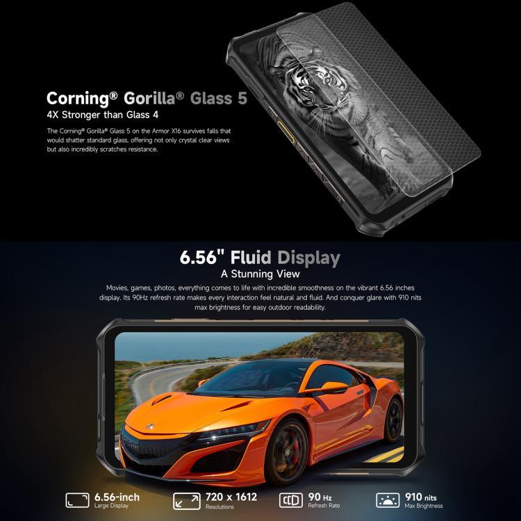 Ulefone Armor X16，6GB+128GB，夜視，IP68/IP69K 耐用手機，6.56 吋 Android 15 MediaTek Helio G91 八核心，網路：4G，NFC，OTG，Armor X16，6GB+128GB