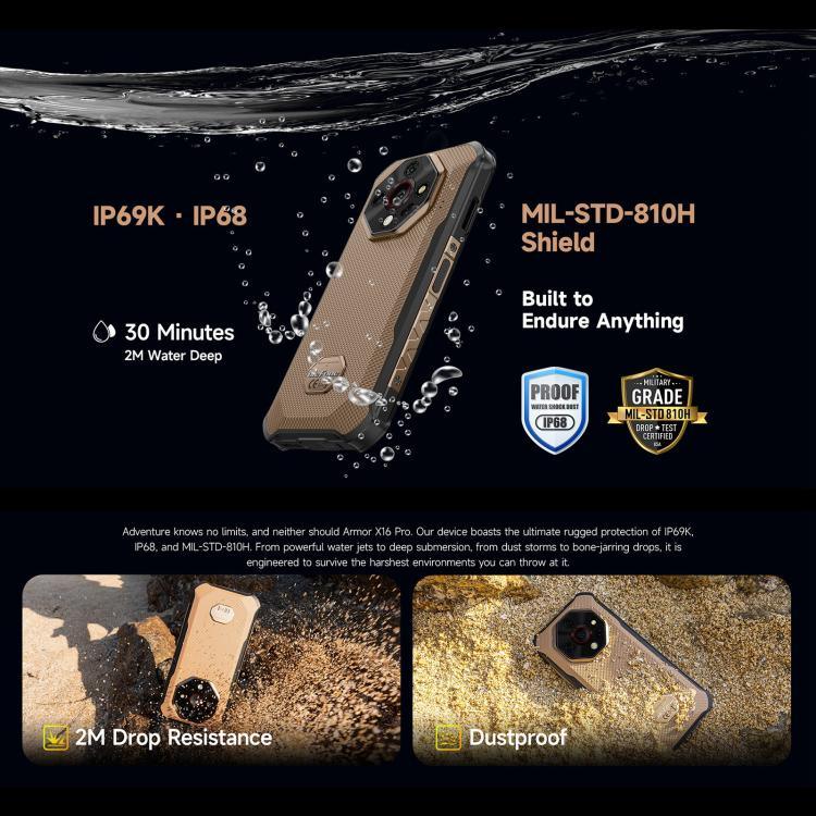 Ulefone Armor X16 Pro，5GB+256GB，夜視，IP68/IP69K 耐用手機，6.56 吋 Android 15 MediaTek Dimensity 6300 八核心，網路：5G，NFC，OTG，Armor X16 Pro，8GB+256GB