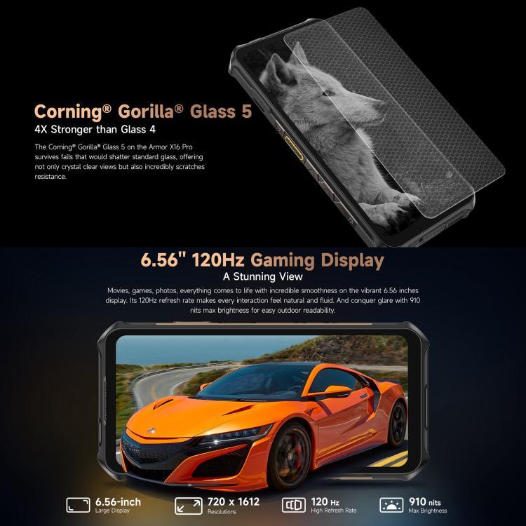 Ulefone Armor X16 Pro，5GB+256GB，夜視，IP68/IP69K 耐用手機，6.56 吋 Android 15 MediaTek Dimensity 6300 八核心，網路：5G，NFC，OTG，Armor X16 Pro，8GB+256GB