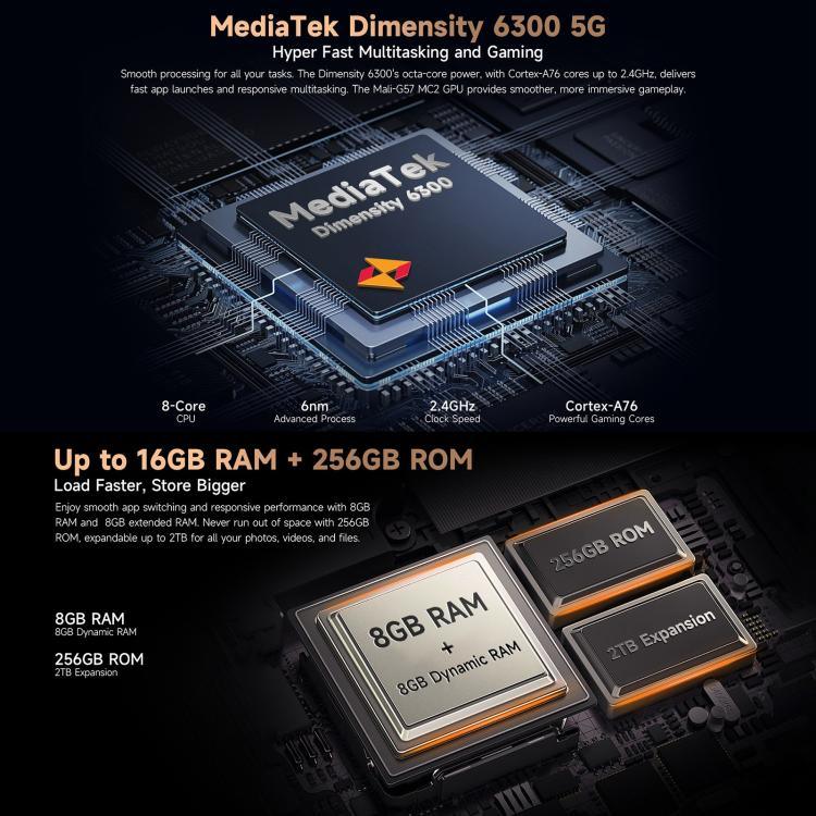 Ulefone Armor X16 Pro，5GB+256GB，夜視，IP68/IP69K 耐用手機，6.56 吋 Android 15 MediaTek Dimensity 6300 八核心，網路：5G，NFC，OTG，Armor X16 Pro，8GB+256GB