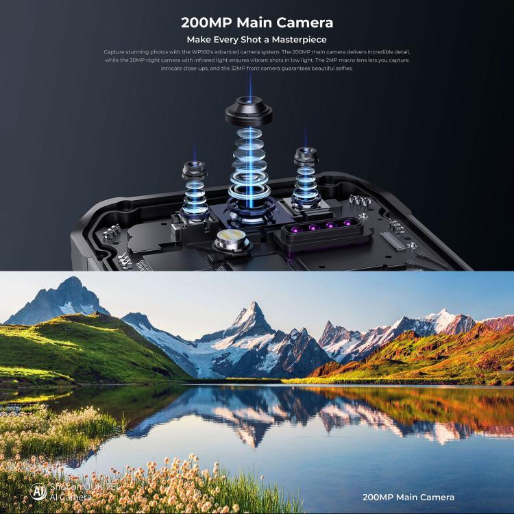 Oukitel WP100 雷射測距儀耐用手機，12GB+512GB，200MP 相機，指紋識別，6.8 吋 Android 14 MediaTek Dimensity 7300 八核心，NFC，OTG，網路：5G，WP100