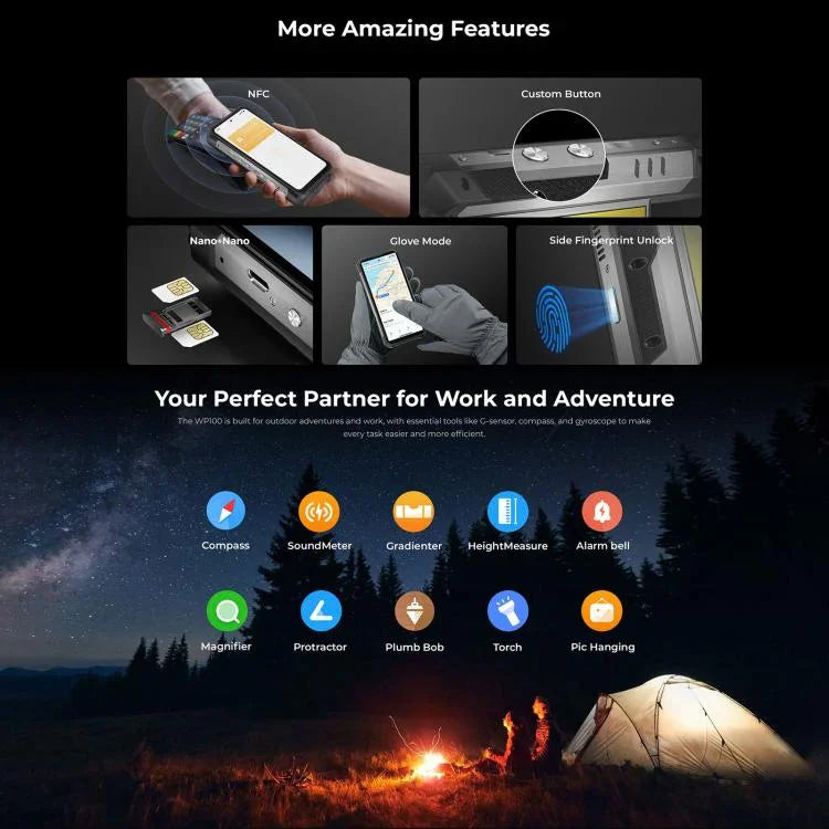 Oukitel WP100 雷射測距儀耐用手機，12GB+512GB，200MP 相機，指紋識別，6.8 吋 Android 14 MediaTek Dimensity 7300 八核心，NFC，OTG，網路：5G，WP100