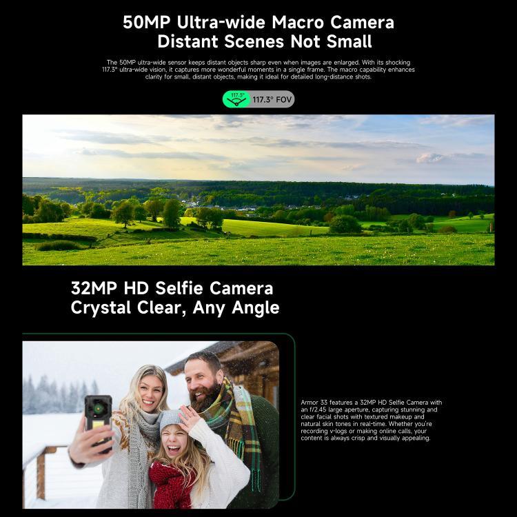 Ulefone Armor 33 耐用手機，12GB+512GB，6.95 吋 Android 15 MediaTek Helio G100 八核心，網路：4G，OTG，NFC，LED 燈，Armor 33
