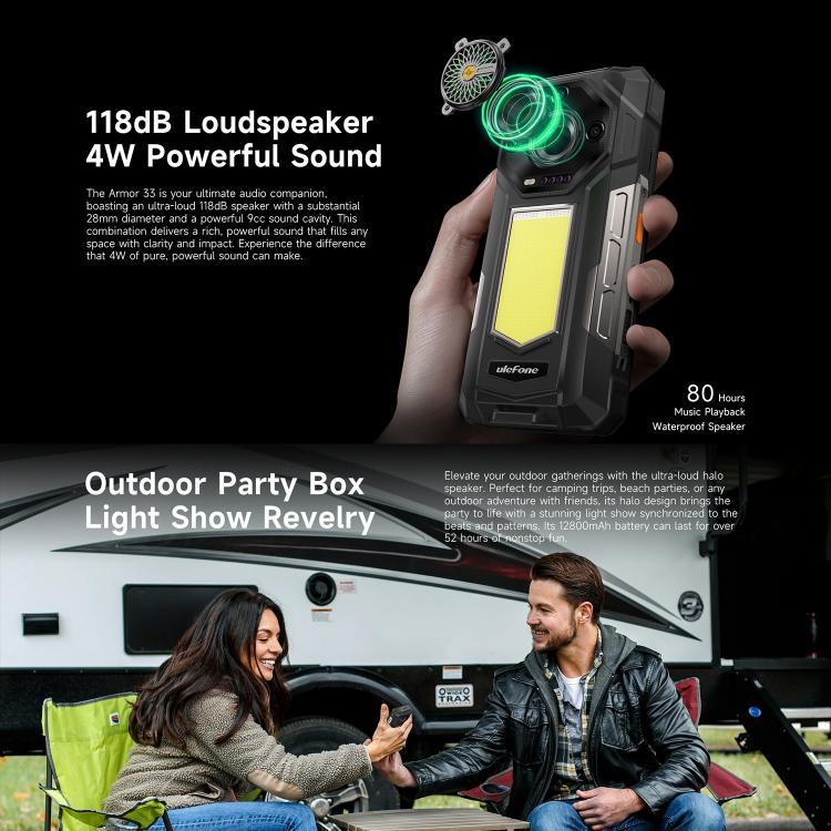 Ulefone Armor 33 耐用手機，12GB+512GB，6.95 吋 Android 15 MediaTek Helio G100 八核心，網路：4G，OTG，NFC，LED 燈，Armor 33