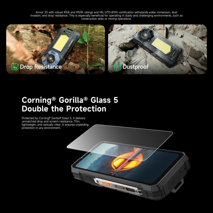 Ulefone Armor 33 耐用手機，12GB+512GB，6.95 吋 Android 15 MediaTek Helio G100 八核心，網路：4G，OTG，NFC，LED 燈，Armor 33