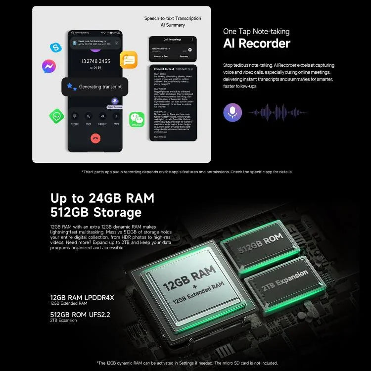 Ulefone Armor 33 耐用手機，12GB+512GB，6.95 吋 Android 15 MediaTek Helio G100 八核心，網路：4G，OTG，NFC，LED 燈，Armor 33