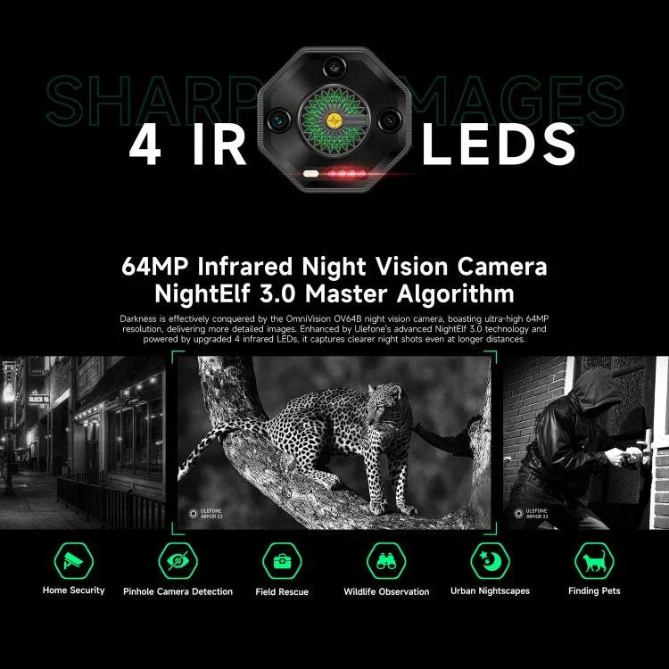 Ulefone Armor 33 耐用手機，12GB+512GB，6.95 吋 Android 15 MediaTek Helio G100 八核心，網路：4G，OTG，NFC，LED 燈，Armor 33