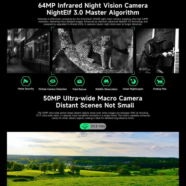Ulefone Armor 33 Pro 耐用手機，16GB+512GB，夜視，6.95 吋 + 3.4 吋 雙螢幕 Android 14 MediaTek Dimensity 7300X 八核心，網路：5G，OTG，NFC，Armor 33 Pro