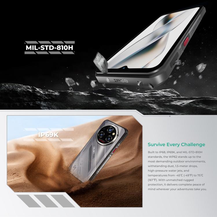 Oukitel WP62 耐用手機，16GB+512GB，108MP 相機，指紋辨識，6.6 吋 Android 15 MediaTek Dimensity 7025 八核心，NFC，OTG，網絡：5G，16GB+512GB