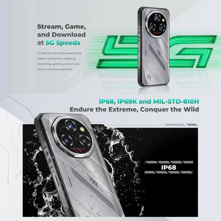 Oukitel WP62 耐用手機，12GB+512GB，108MP 相機，指紋辨識，6.6 吋 Android 15 MediaTek Dimensity 7025 八核心，NFC，OTG，網絡：5G，12GB+512GB