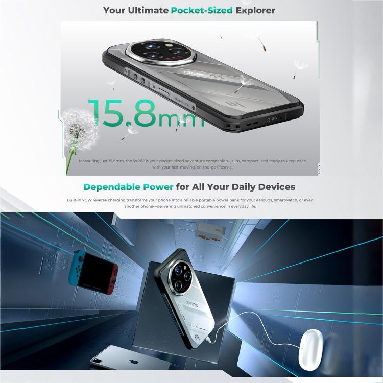 Oukitel WP62 耐用手機，8GB+256GB，108MP 相機，指紋辨識，6.6 吋 Android 15 MediaTek Dimensity 7025 八核心，NFC，OTG，網絡：5G，8GB+256GB