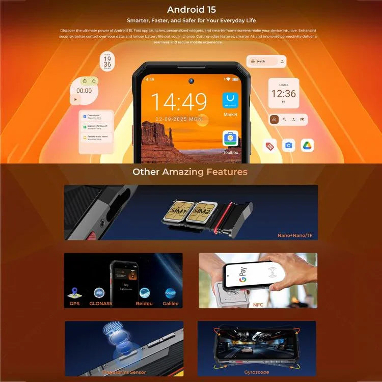 Oukitel WP58 Pro 堅固型手機，8GB+512GB，側邊指紋識別，6.7 吋 Android 15 UMS9621S 八核心，NFC，OTG，網絡：5G，8GB+512GB