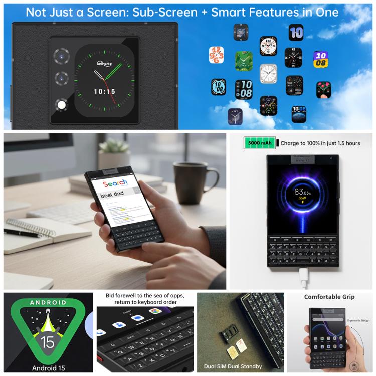 Unihertz Titan 2 QWERTY 實體鍵盤手機，12GB+512GB，指紋辨識，4.5 吋 + 2 吋 Android 15 Dimensity 7300 5G 八核心，網路：5G，NFC，OTG
