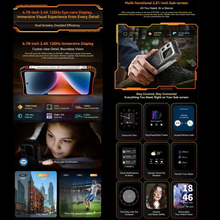 Blackview XPLORE 1，12GB+256GB，6.78 吋 Android 15 天璣 7050 MT8791V/HZA 八核心，網絡：5G，OTG，NFC，XPLORE 1 12GB+256GB