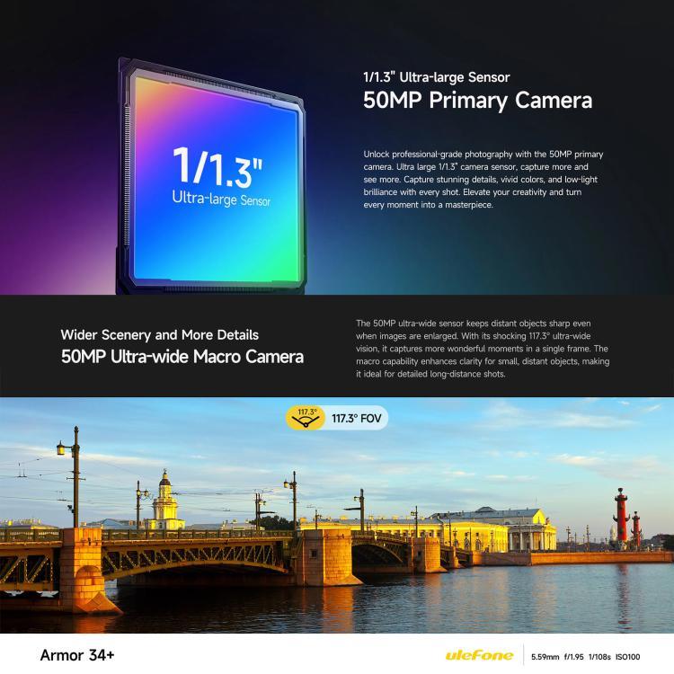 Ulefone Armor 34+，16GB+512GB，夜視，IP68/IP69K 堅固型手機，6.95 吋 Android 15 聯發科天璣 7400X 八核心，網絡：5G，NFC，OTG，Armor 34+
