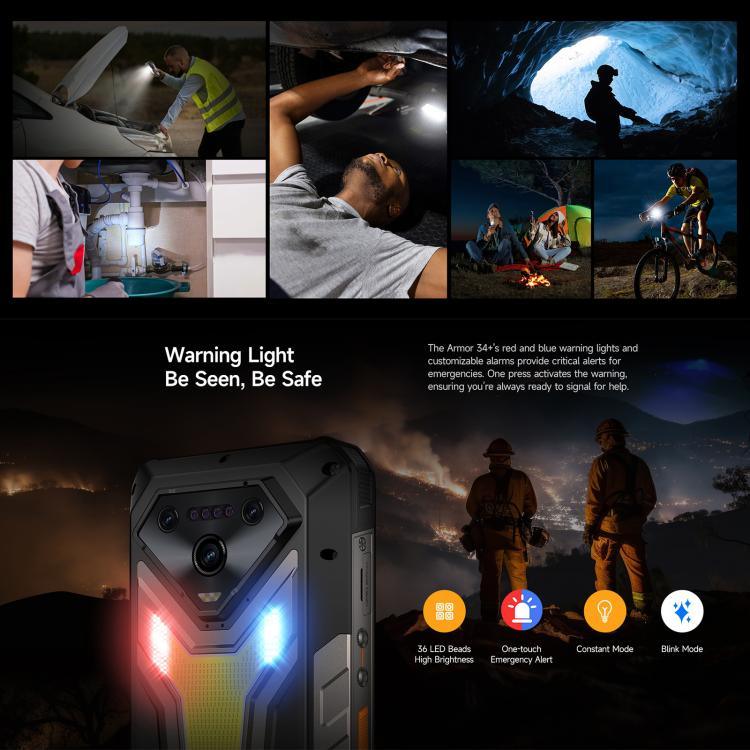 Ulefone Armor 34+，16GB+512GB，夜視，IP68/IP69K 堅固型手機，6.95 吋 Android 15 聯發科天璣 7400X 八核心，網絡：5G，NFC，OTG，Armor 34+