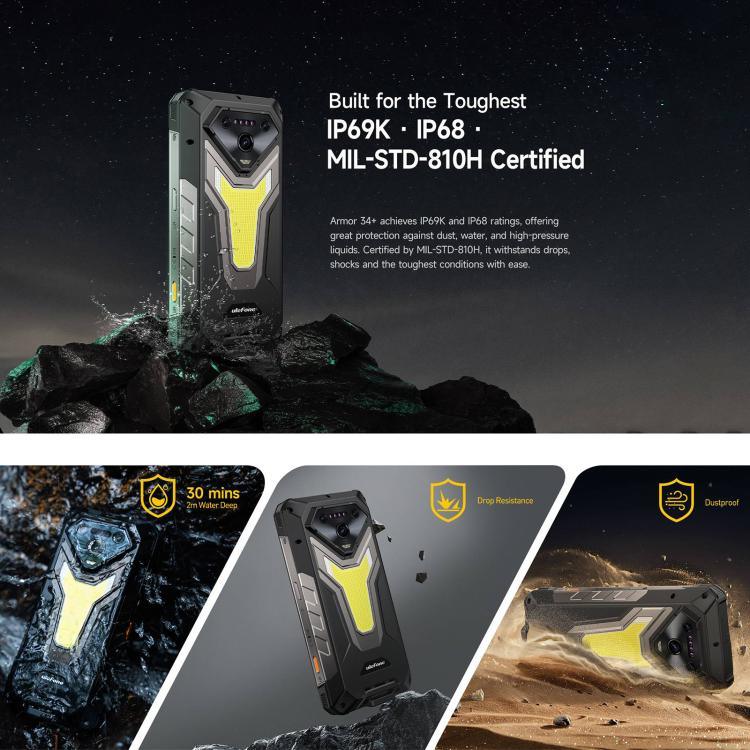 Ulefone Armor 34+，16GB+512GB，夜視，IP68/IP69K 堅固型手機，6.95 吋 Android 15 聯發科天璣 7400X 八核心，網絡：5G，NFC，OTG，Armor 34+