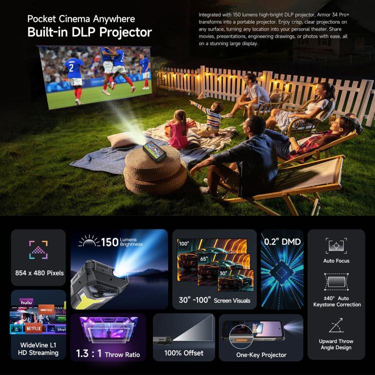 Ulefone Armor 34 Pro+ 投影機，16GB+512GB，夜視，IP68/IP69K 堅固型手機，6.95 吋 Android 15 聯發科天璣 7400X 八核心，網絡：5G，NFC，OTG，Armor 34 Pro+