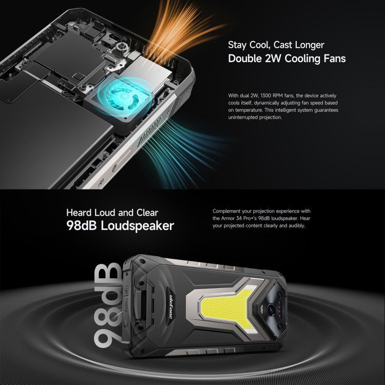 Ulefone Armor 34 Pro+ 投影機，16GB+512GB，夜視，IP68/IP69K 堅固型手機，6.95 吋 Android 15 聯發科天璣 7400X 八核心，網絡：5G，NFC，OTG，Armor 34 Pro+