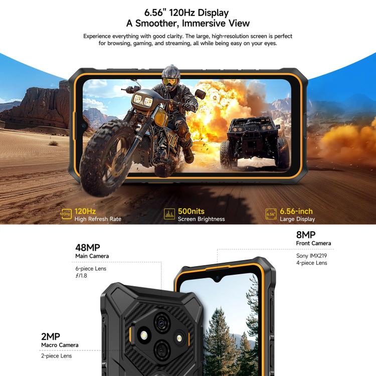 Ulefone RugKing 3 Pro，8GB+128GB，IP68/IP69K 耐用手機，6.56 吋 Android 15 Unisoc T7250 八核心，網路：4G，NFC，OTG，RugKing 3 Pro，RugKing 3 Pro，8GB+128GB